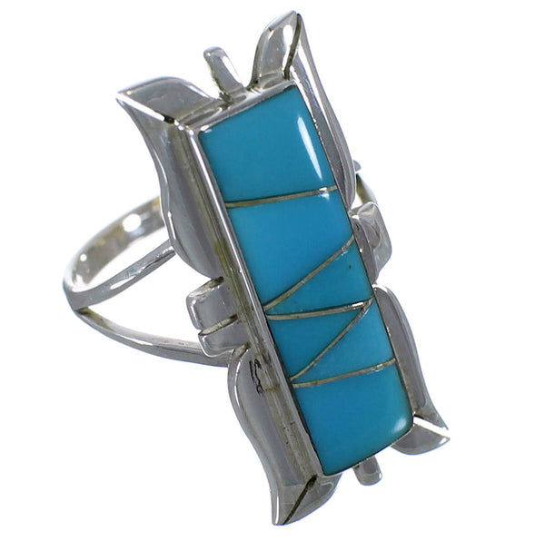 Southwest Turquoise Inlay Silver Ring Size 5-3/4 EX44241